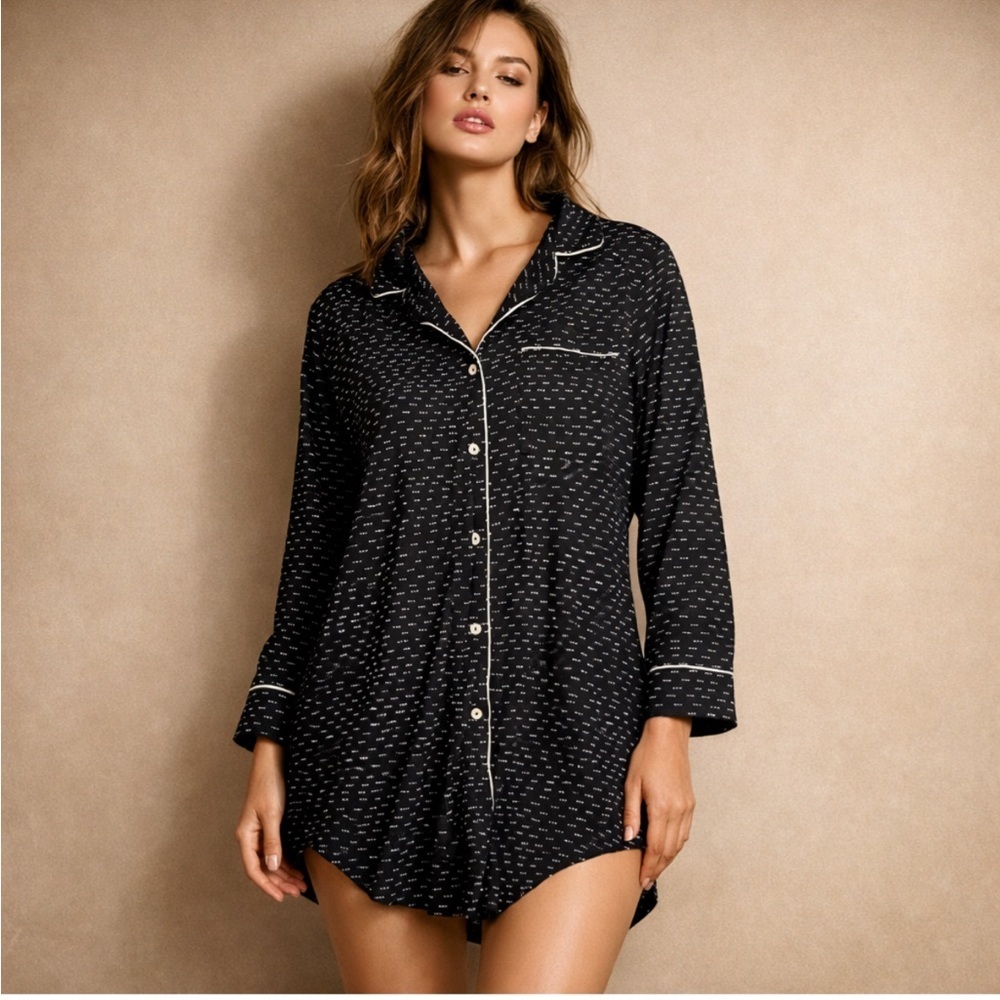 Eberjey Black & White Printed Nightgown Sleep Shirt Pajama Dress M